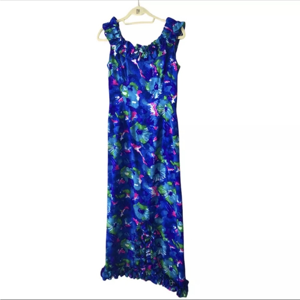 Waltah Clarkes Hawaiian Shops Vintage Tiki Maxi Long Dress 1970s Floral EUC